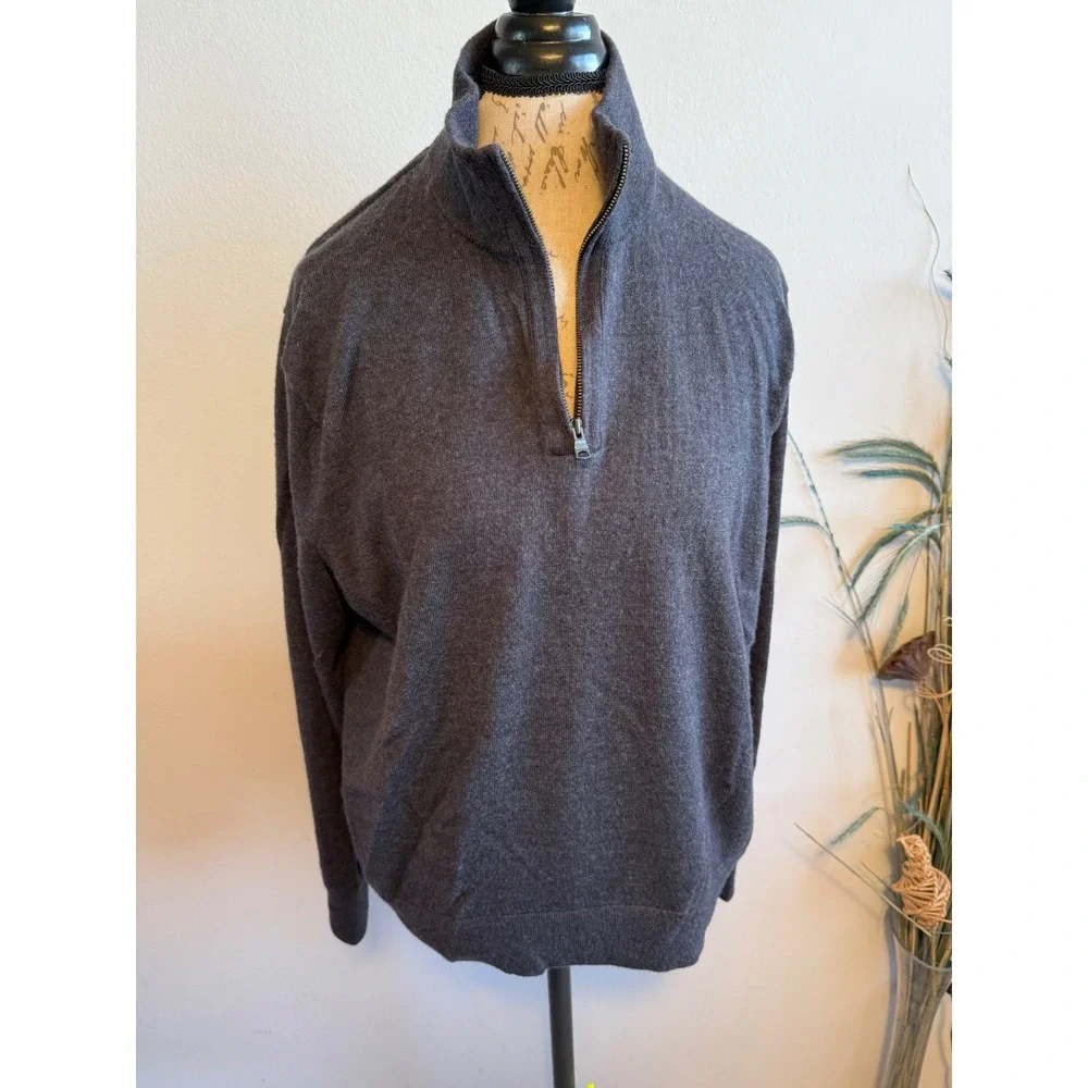 Banana Republic Mens XL Gray Italian Merino Wool Baruffa‎ Quarter Zip Sweater